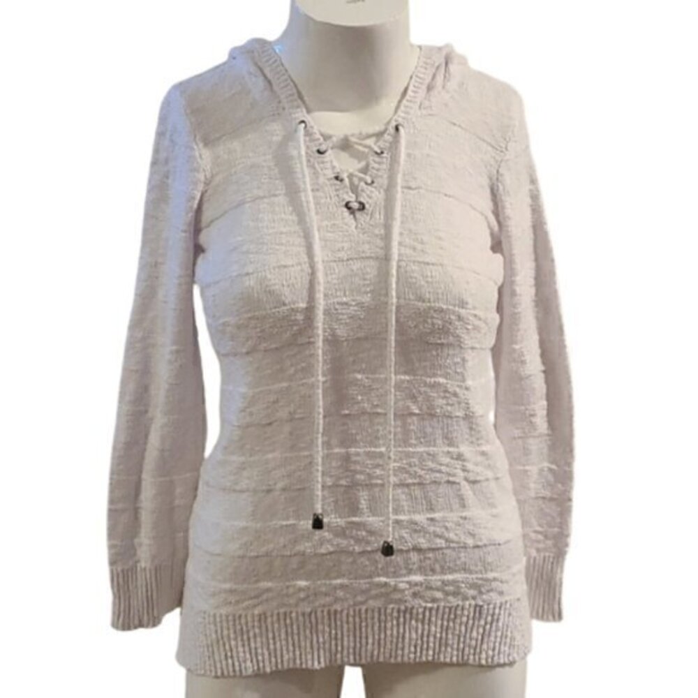 [Faded Glory] White Drawstring V-neck Hoodie -Sz M